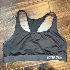 Victoria Sport Black Racerback Sports Bra Lattice Sides Logo Band XL XL/DD